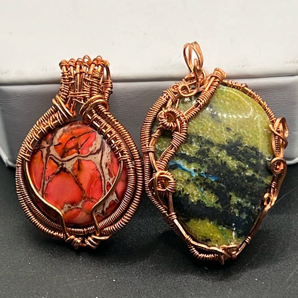 Copper Wire Wrapped Stone Pendants - image 1
